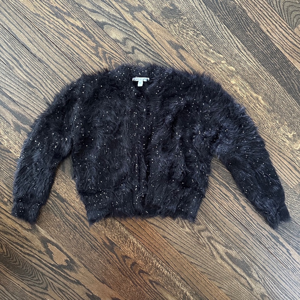 ROCKETS of AWESOME Girls Fuzzy Sparkle Cardigan Sweater 6Y